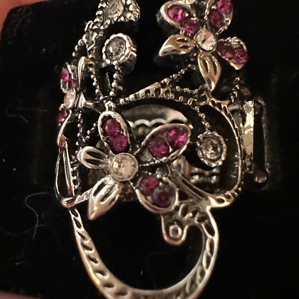 Silver Ring with Purple Floral Design